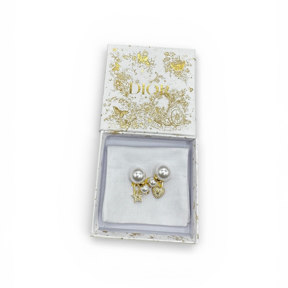 Dior Gold Tone Pearl CharmTribales Earrings